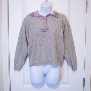 Preppy VTG L Idioms Sweater Lambswool Grey Colorblock 90s Henley | Bright Winter